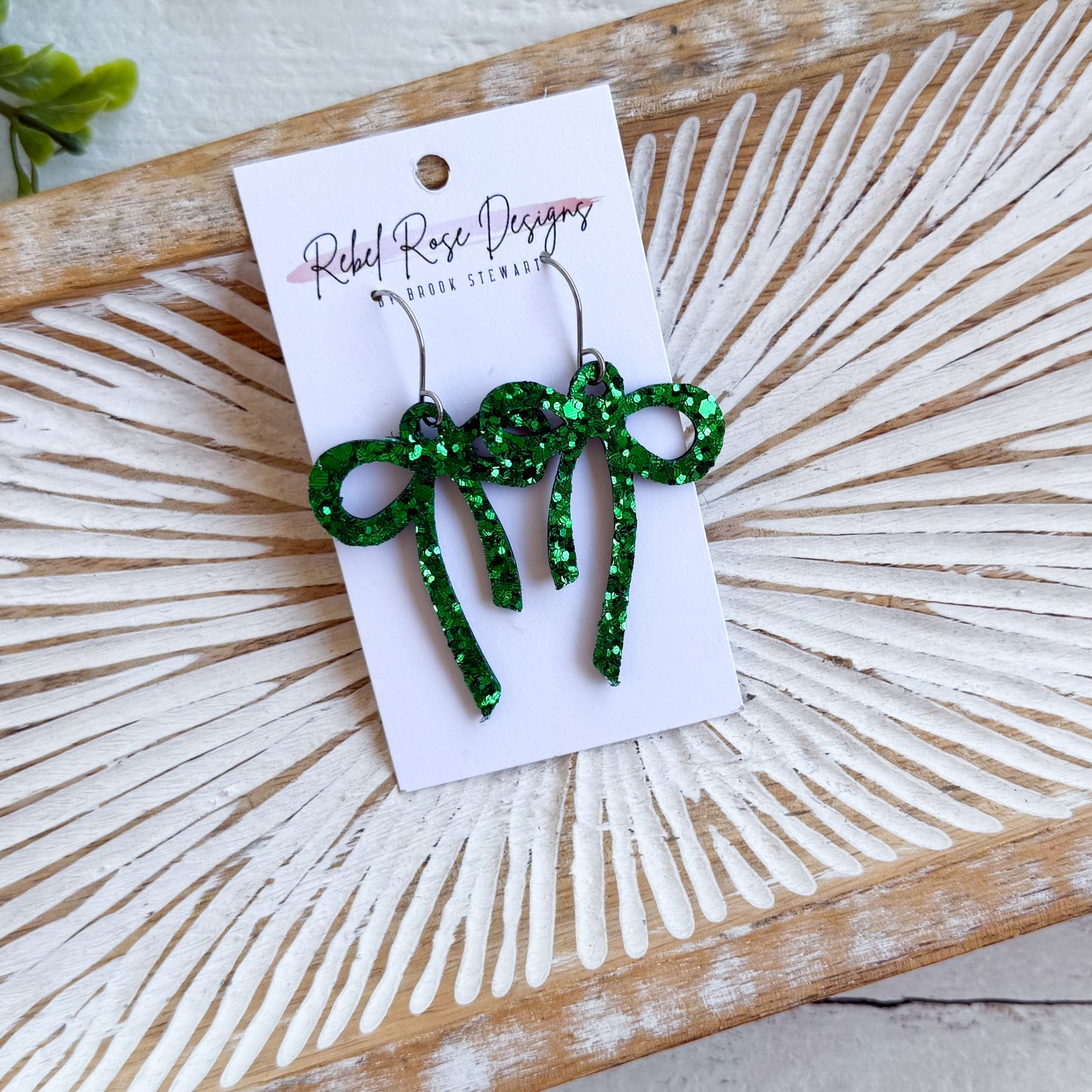 Sadie Skinny Bow - Green Glitter