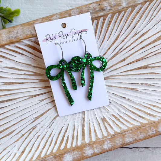 Sadie Skinny Bow - Green Glitter