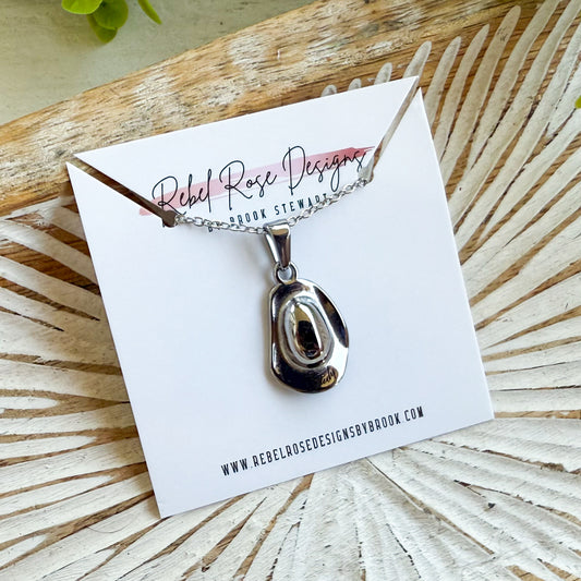 Stainless Steel Necklace - Howdy Engraved Cowboy Hat
