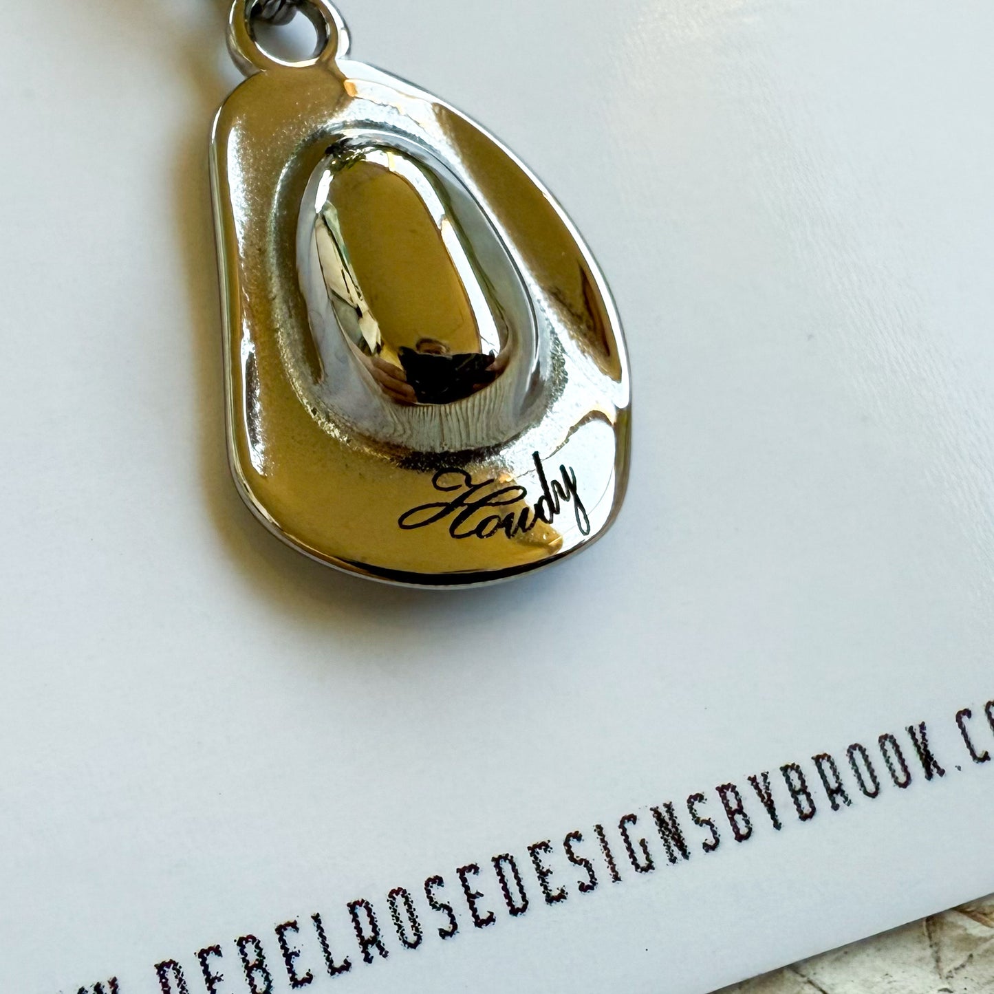 Stainless Steel Necklace - Howdy Engraved Cowboy Hat
